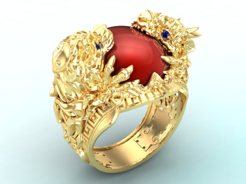 Dragon Tiger Ring - Dragon ring - Tiger ring - N334 3D 打印模型