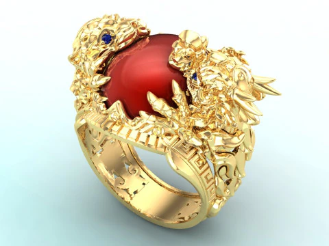 Dragon Tiger Ring - Dragon ring - Tiger ring - N334 3D Print Model