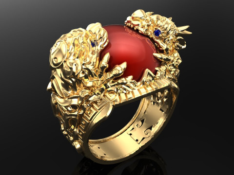 Dragon Tiger Ring - Dragon ring - Tiger ring - N334 Modelo de Impressão 3D