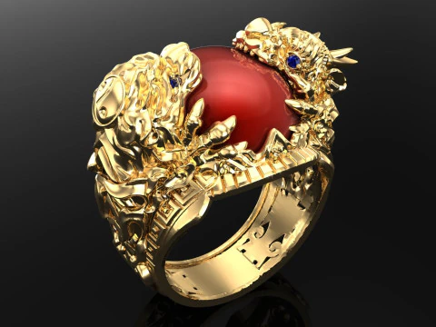 Dragon Tiger Ring - Dragon ring - Tiger ring - N334 3D Print Model