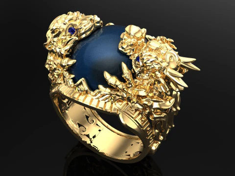 Dragon Tiger Ring - Dragon ring - Tiger ring - N334 3D Print Model