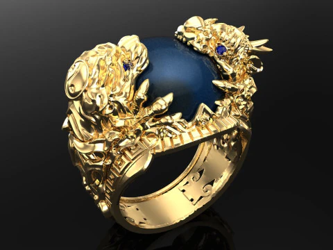 Dragon Tiger Ring - Dragon ring - Tiger ring - N334 3D Print Model