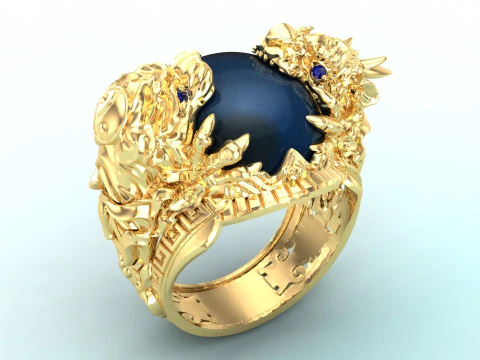 Dragon Tiger Ring - Dragon ring - Tiger ring - N334 3D Print Model