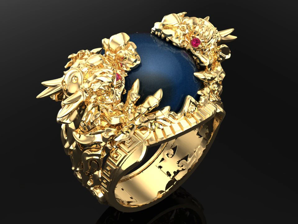 Dragon Ring - Oval Mens Ring - N334 3D Print Model .c4d .max .obj .3ds .fbx .stl .blend