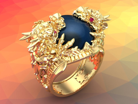 Dragon Ring - Oval Mens Ring - N334 3D 打印模型