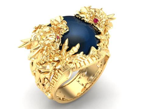 Dragon Ring - Oval Mens Ring - N334 3D Print Model