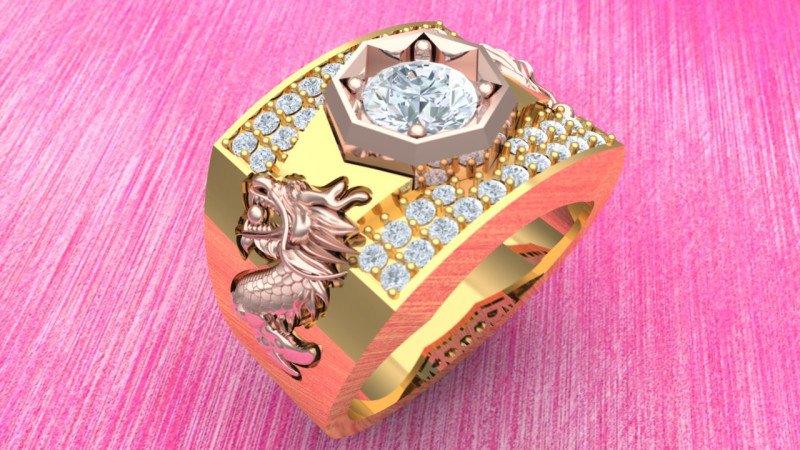 Dragon Ring - Diamond Mens Ring - N923709 3D Print Model .c4d .max .obj .3ds .fbx .stl .blend