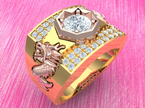 Каблучка з драконом - чоловіча каблучка з діамантом - N923709 3D Принт Модель