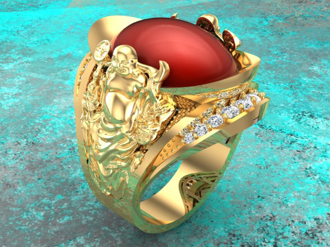 Maitreya Buddhas ring - God of wealth ring - Caishen ring - N315 3D 打印模型