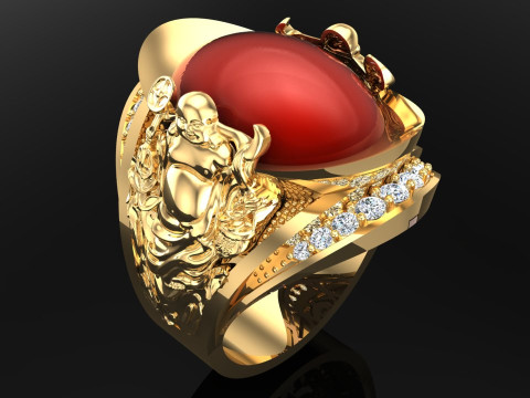 Maitreya Buddhas ring - God of wealth ring - Caishen ring - N315 3D 打印模型