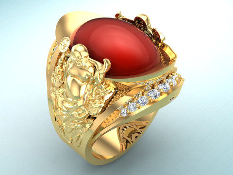 Maitreya Buddhas ring - God of wealth ring - Caishen ring - N315 3D 打印模型
