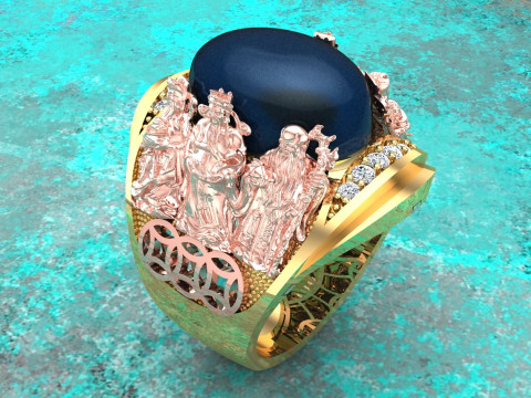 Fu Lu Shou ring - Three Gods ring - God of Wealth ring - N845 Modelo de impresión 3D