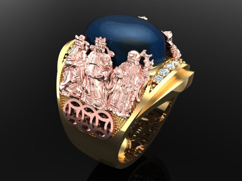 Fu Lu Shou ring - Three Gods ring - God of Wealth ring - N845 3D 打印模型