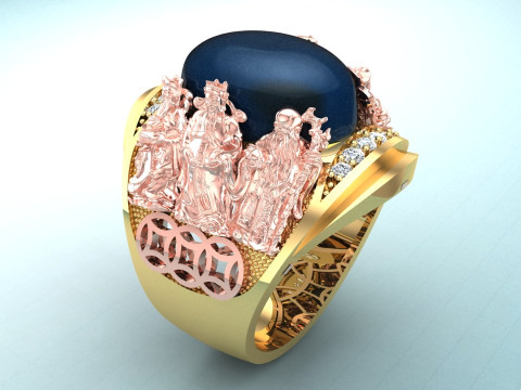 Fu Lu Shou ring - Three Gods ring - God of Wealth ring - N845 3D 打印模型