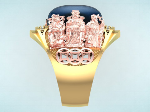 Fu Lu Shou ring - Three Gods ring - God of Wealth ring - N845 3D 打印模型