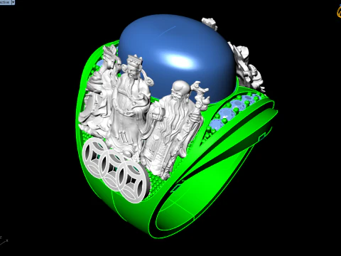 Fu Lu Shou ring - Three Gods ring - God of Wealth ring - N845 3D Print Model