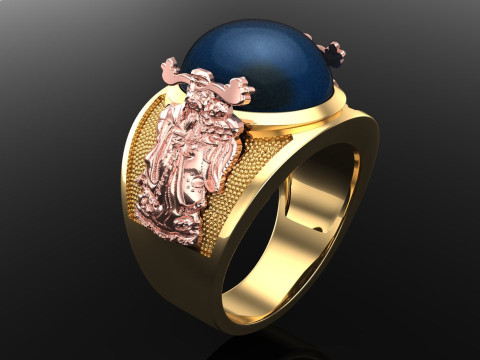 God of wealth ring - Caishen ring - Oval stone mens Rings - N1002 Model Cetak 3D