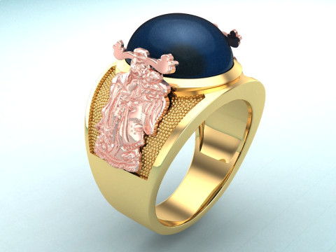 God of wealth ring - Caishen ring - Oval stone mens Rings - N1002 Model Cetak 3D