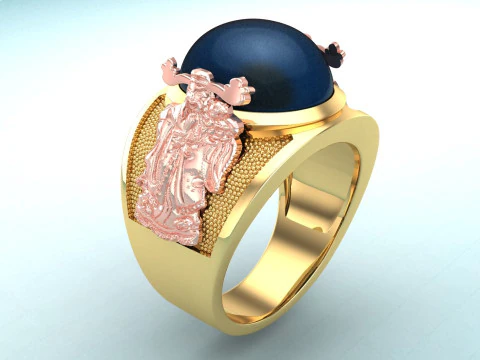 God of wealth ring - Caishen ring - Oval stone mens Rings - N1002 3D Print Model