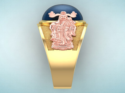 God of wealth ring - Caishen ring - Oval stone mens Rings - N1002 Model Cetak 3D