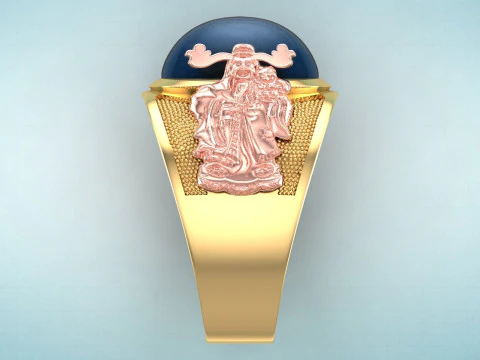 God of wealth ring - Caishen ring - Oval stone mens Rings - N1002 3D Print Model