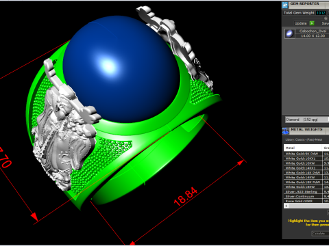 God of wealth ring - Caishen ring - Oval stone mens Rings - N1002 Model Cetak 3D