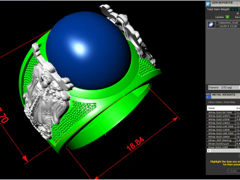 God of wealth ring - Caishen ring - Oval stone mens Rings - N1002 3D Print Model