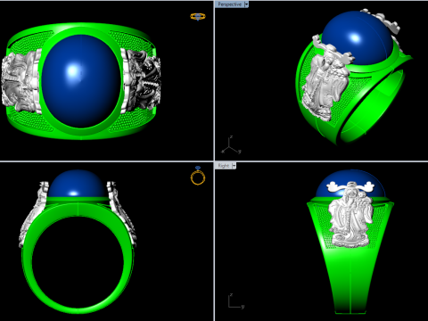 God of wealth ring - Caishen ring - Oval stone mens Rings - N1002 Model Cetak 3D