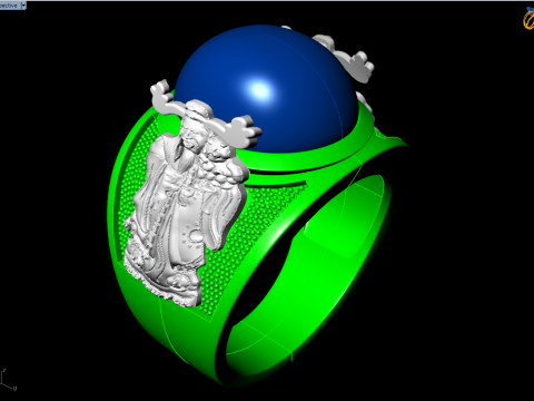 God of wealth ring - Caishen ring - Oval stone mens Rings - N1002 Model Cetak 3D