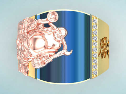 Maitreya Buddhas ring - God of wealth ring - Stone Mens rings - N1020 3D Print Model