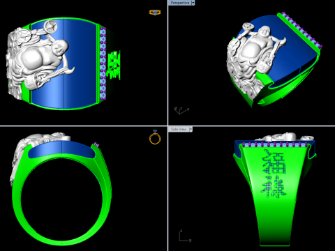 Maitreya Buddhas ring - God of wealth ring - Stone Mens rings - N1020 3D Print Model