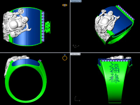 Maitreya Buddhas ring - God of wealth ring - Stone Mens rings - N1020 3D Print Model