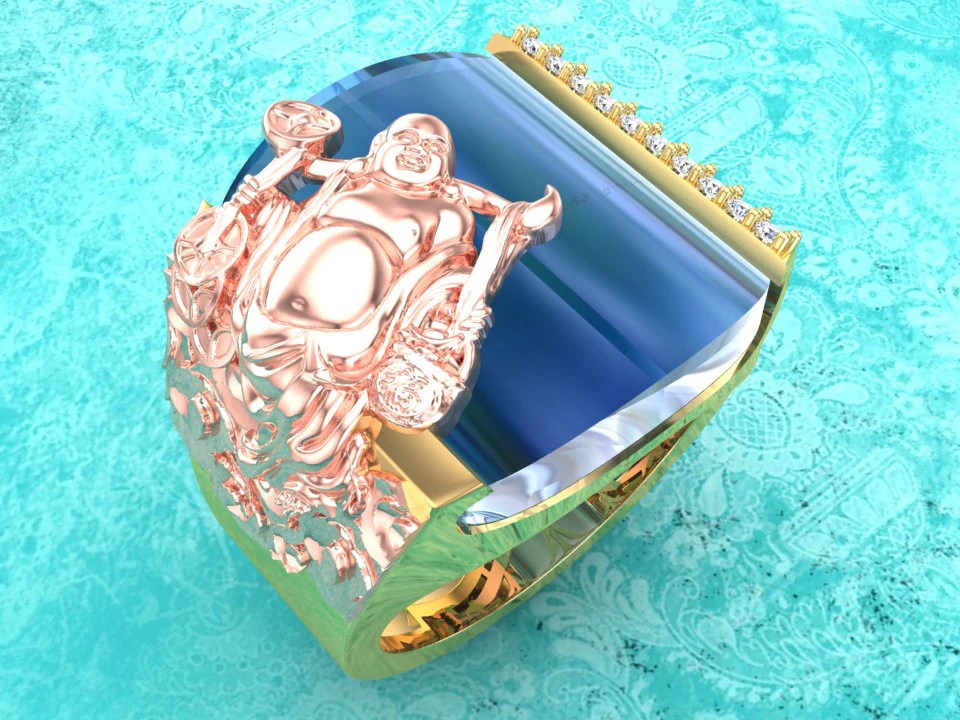 Maitreya Buddhas ring - God of wealth ring - Stone Mens rings - N1020 3D Print Model .c4d .max .obj .3ds .fbx .stl .blend