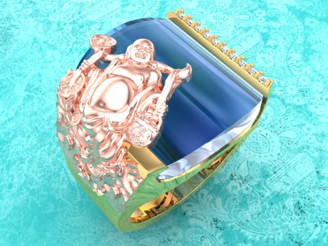 Maitreya Buddhas ring - God of wealth ring - Stone Mens rings - N1020 Modello di stampa 3D
