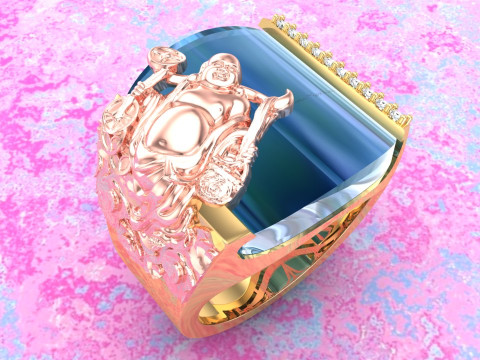 Maitreya Buddhas ring - God of wealth ring - Stone Mens rings - N1020 3D Print Model
