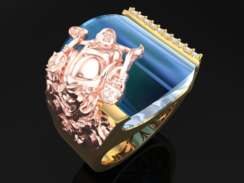 Maitreya Buddhas ring - God of wealth ring - Stone Mens rings - N1020 3D Print Model