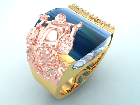 Maitreya Buddhas ring - God of wealth ring - Stone Mens rings - N1020 3D Print Model