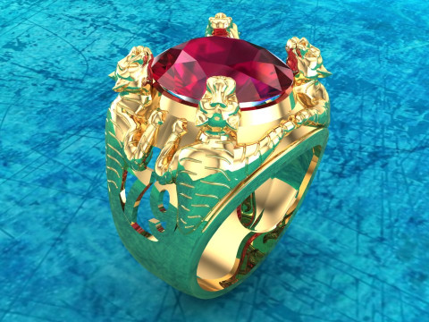 Four tiger rings - Oval stone mens rings - N923258 3Dプリントモデル