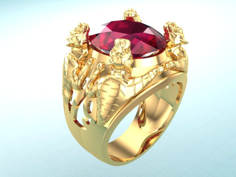 Four tiger rings - Oval stone mens rings - N923258 Modelo de impresión 3D