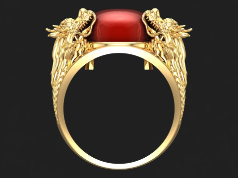 Four dragon ring - Oval stone mens rings - N1140 3D 打印模型