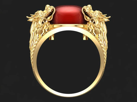 Four dragon ring - Oval stone mens rings - N1140 3D Print Model