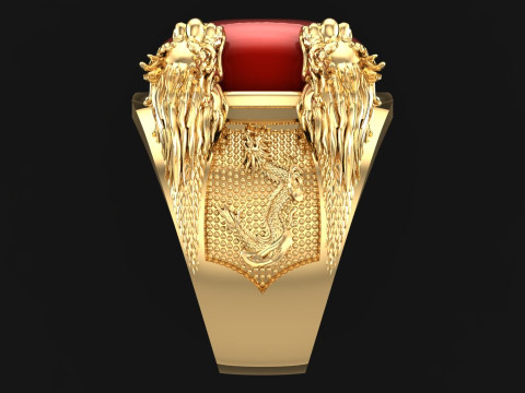 Four dragon ring - Oval stone mens rings - N1140 3D 打印模型