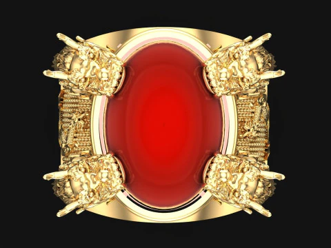 Four dragon ring - Oval stone mens rings - N1140 3D Print Model