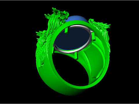 Four dragon ring - Oval stone mens rings - N1140 3D 打印模型