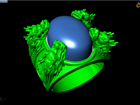 Four dragon ring - Oval stone mens rings - N1140 3D 打印模型