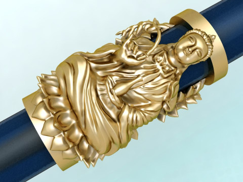 Buddha Guanyin Necklace - Wrap leather cord - Mens Necklace - N1022 Model Cetak 3D