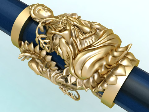 Buddha Guanyin Necklace - Wrap leather cord - Mens Necklace - N1022 Model do druku 3D
