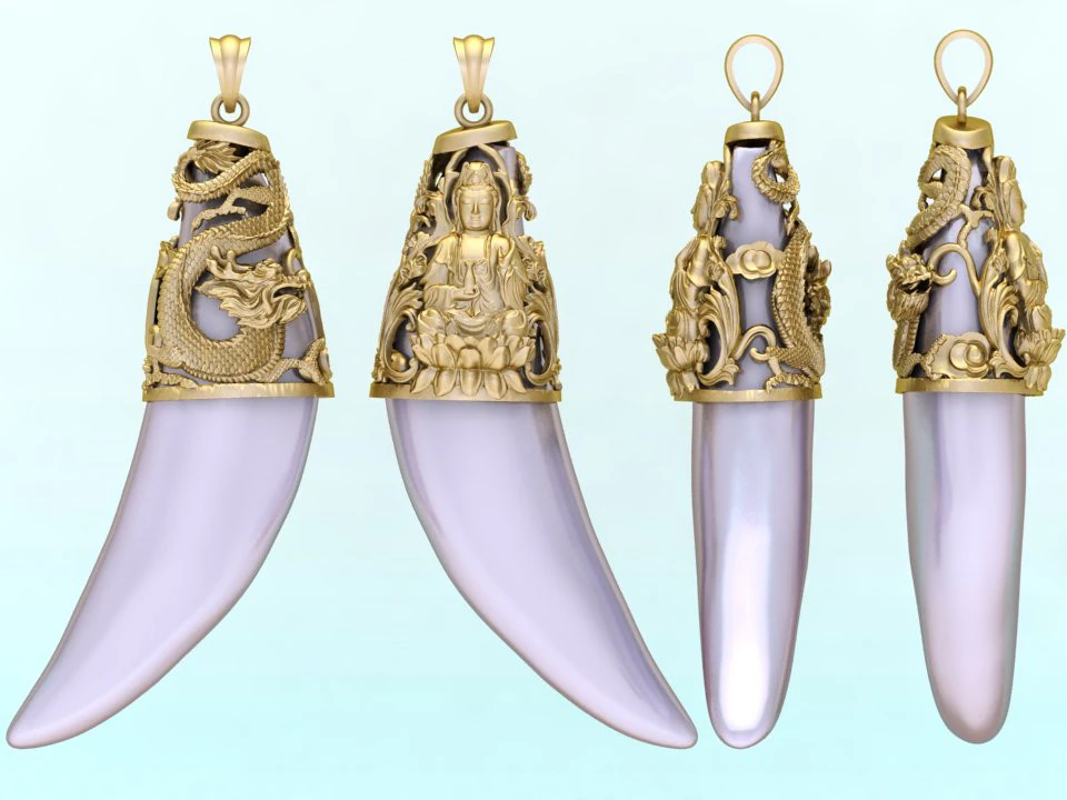 Tiger fangs pendant - Tiger tooth pendant - Buddha Quanyin pendant - N903 3D Print Model .c4d .max .obj .3ds .fbx .stl .blend