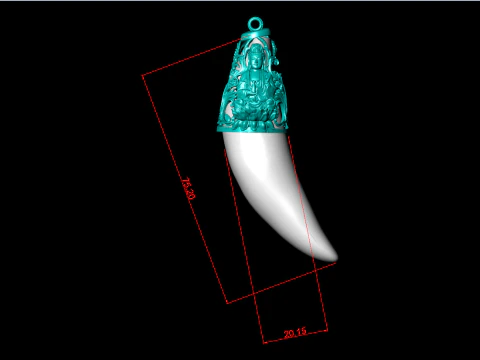 Tiger fangs pendant - Tiger tooth pendant - Buddha Quanyin pendant - N903 3D Print Model