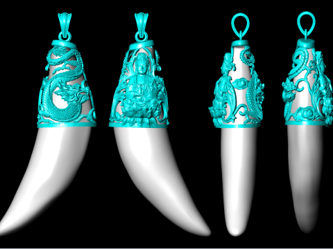Tiger fangs pendant - Tiger tooth pendant - Buddha Quanyin pendant - N903 3D Print Model